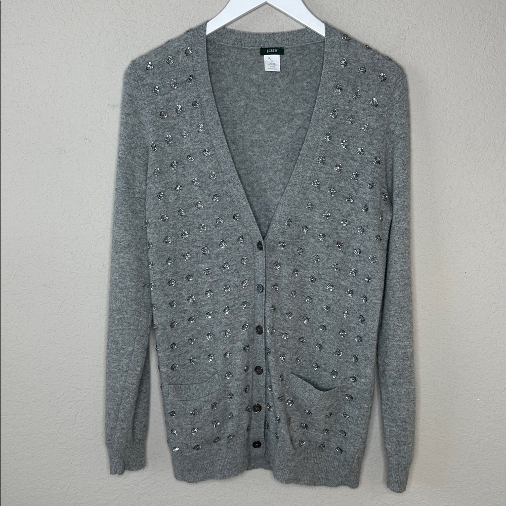 J. Crew Wool Cashmere Blend Long Sleeve V Neck Cardigan Sparkle Sweater‎ Size M